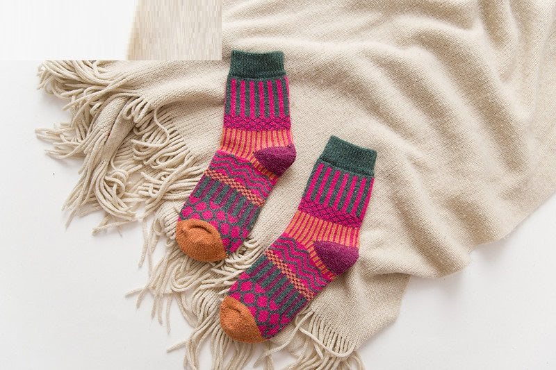 Autumn And Winter Double Needle Thickened Warm Ladies Rabbit Wool Socks