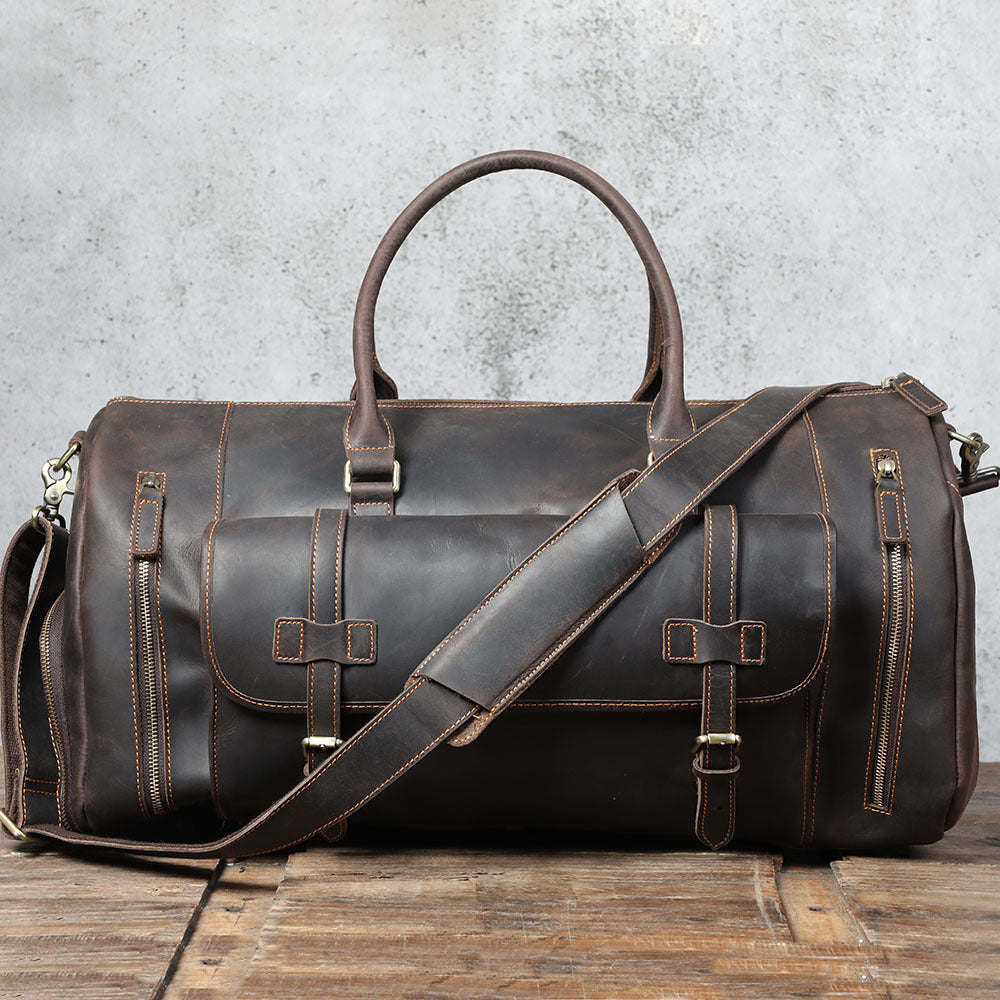 Men's Retro Genuine Leather Super Large Capacity First Layer Cowhide Leather Hand Luggage Bag - Fashioinista