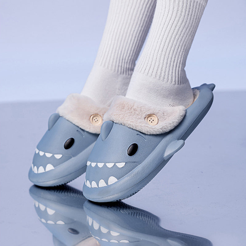 Winter Shark Shoes House Slippers With Button EVA Couple Slippers - Fashioinista