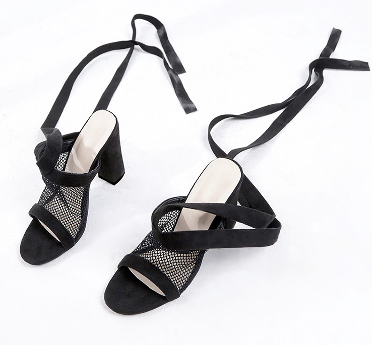 Women Sandals Bandage Flock Cross Strap Lace Up High Heels Sandal - Fashioinista