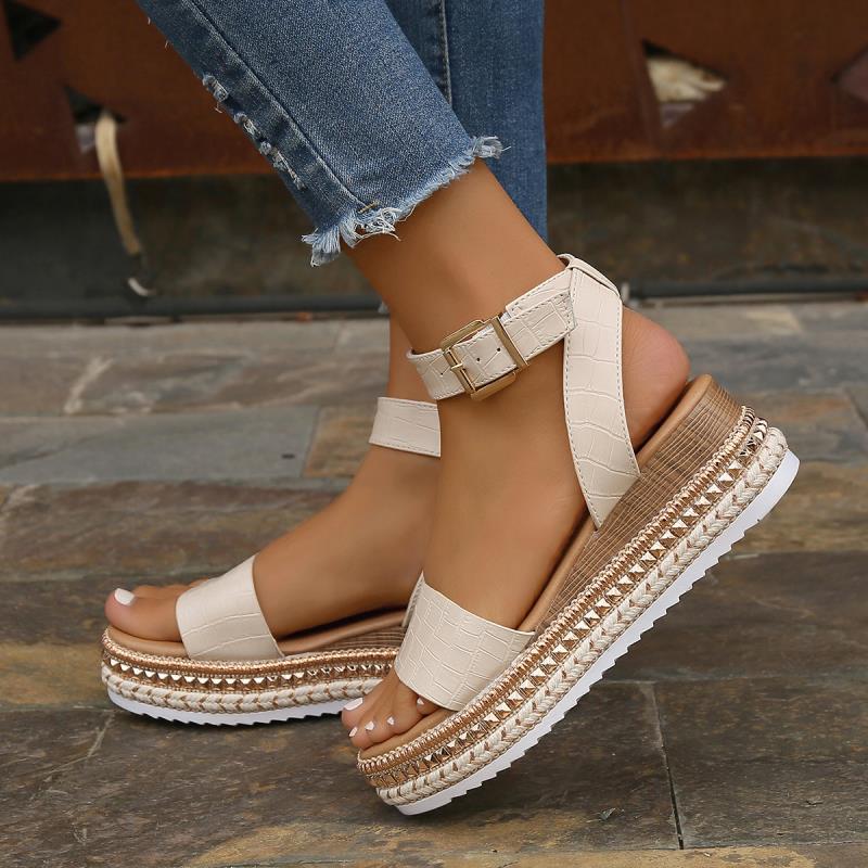 Summer Sandals Buckle Strap Hemp Wedges Platform Peep Toe Shoes Women - Fashioinista