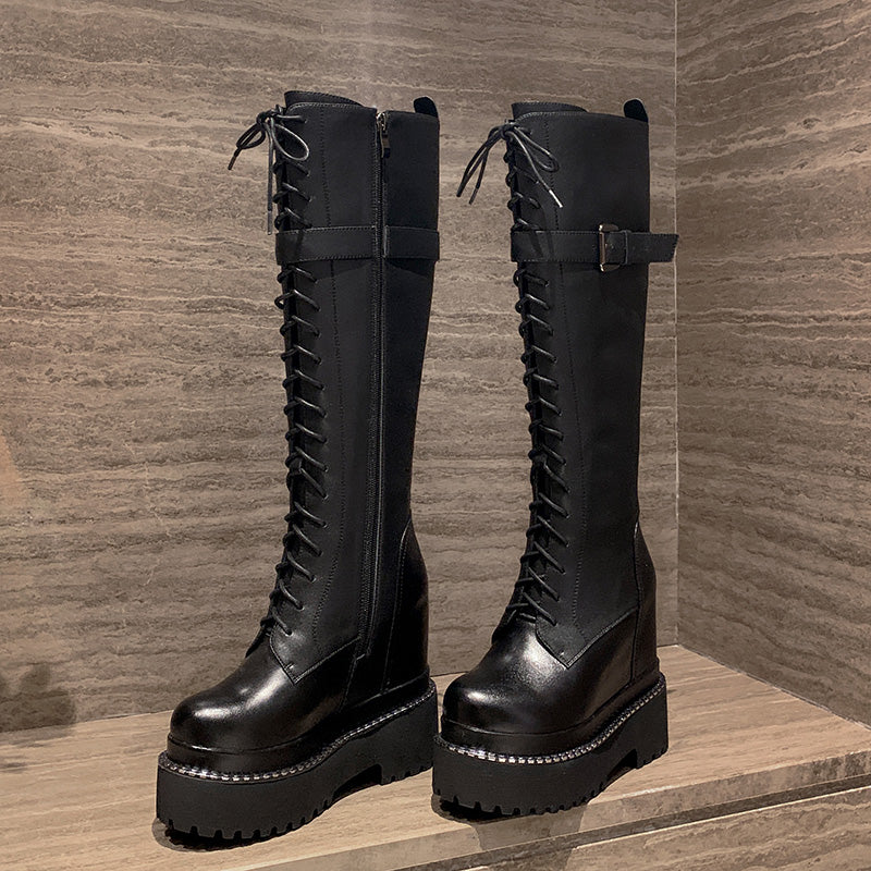 Black inner heightened Martin boots women 12cm super high heel - Fashioinista