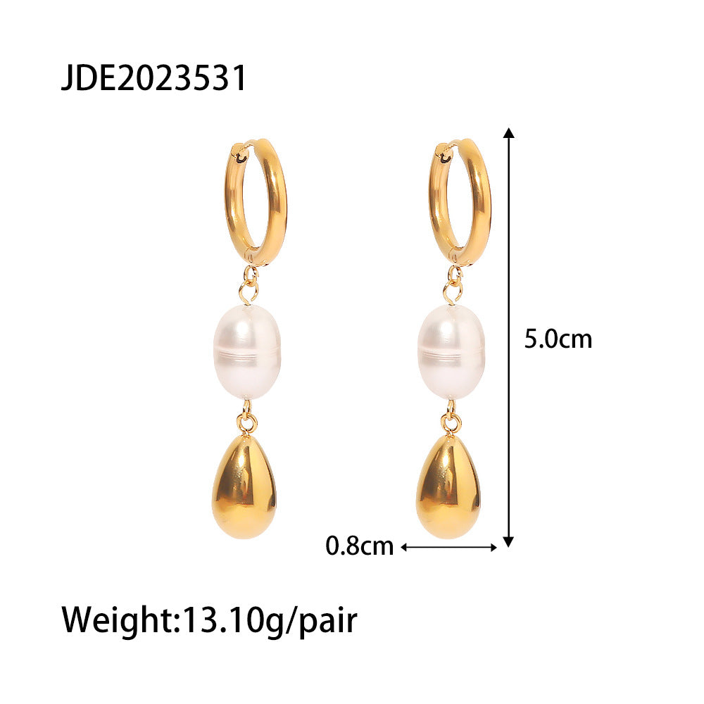 Design Sense Ins Blogger Natural Pearl Plated 18K Gold Earrings Simple Temperament Does Not Fade - Fashioinista