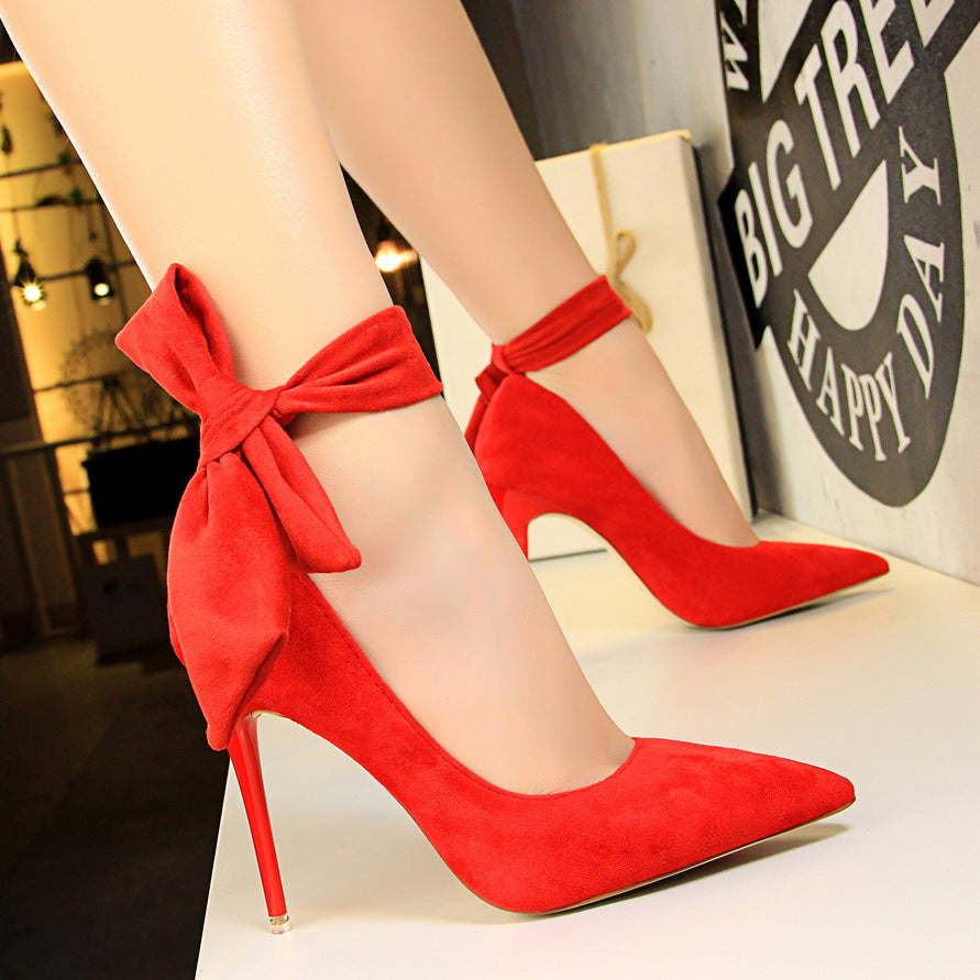 One Word With Bow Knot Single Shoes High Heels - Fashioinista