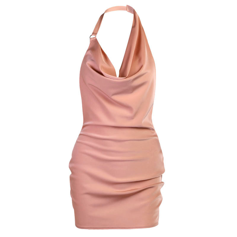 Satin Party Dress V Neck Backless Mini Sleeveless Summer Party Dress - Fashioinista