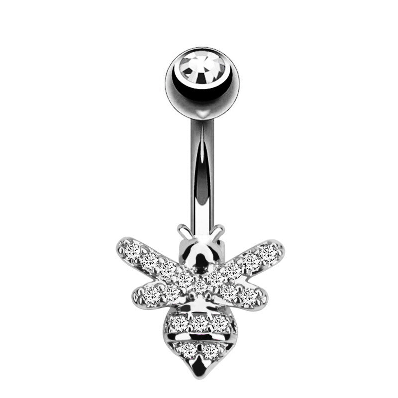 Fashion CZ Zricon Little Bee Belly Button Rings Surgical Steel Sexy Women Navel Piercing Belly Rings Anima Body Piercing Jewelry