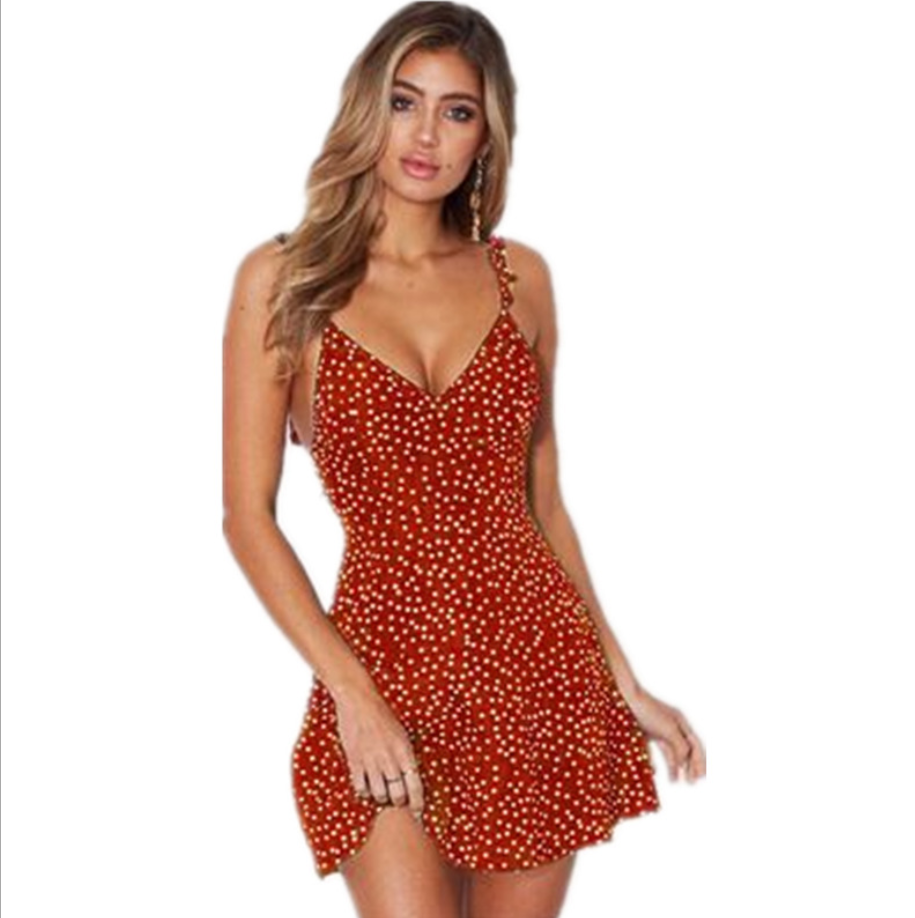 Polka-dot Strappy Dress Women Summer Fashion Beach Sundress - Fashioinista