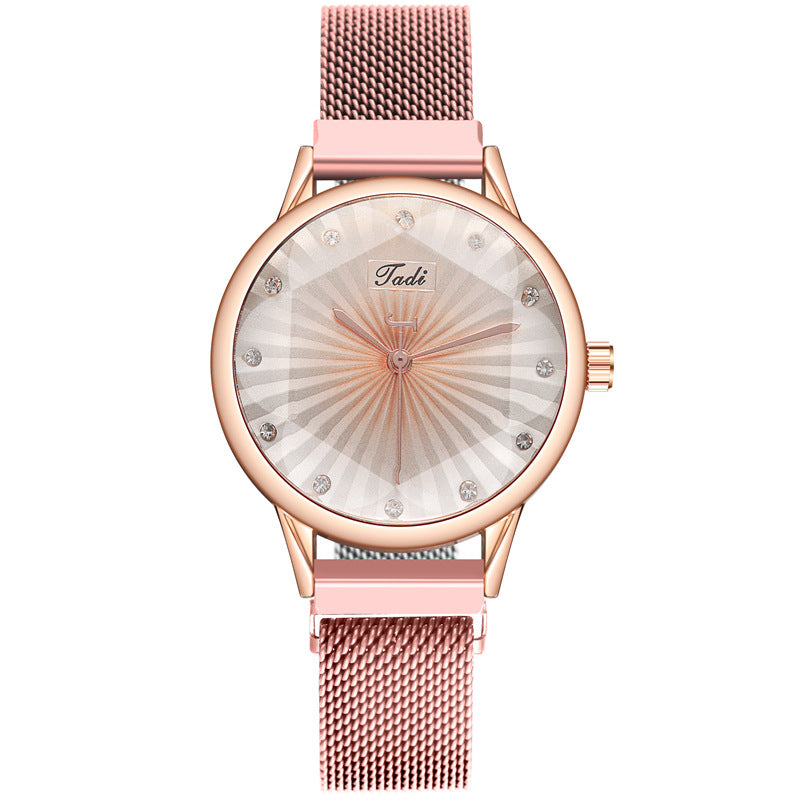 Women's Striped Diamond Mesh Quartz Watch - Fashioinista