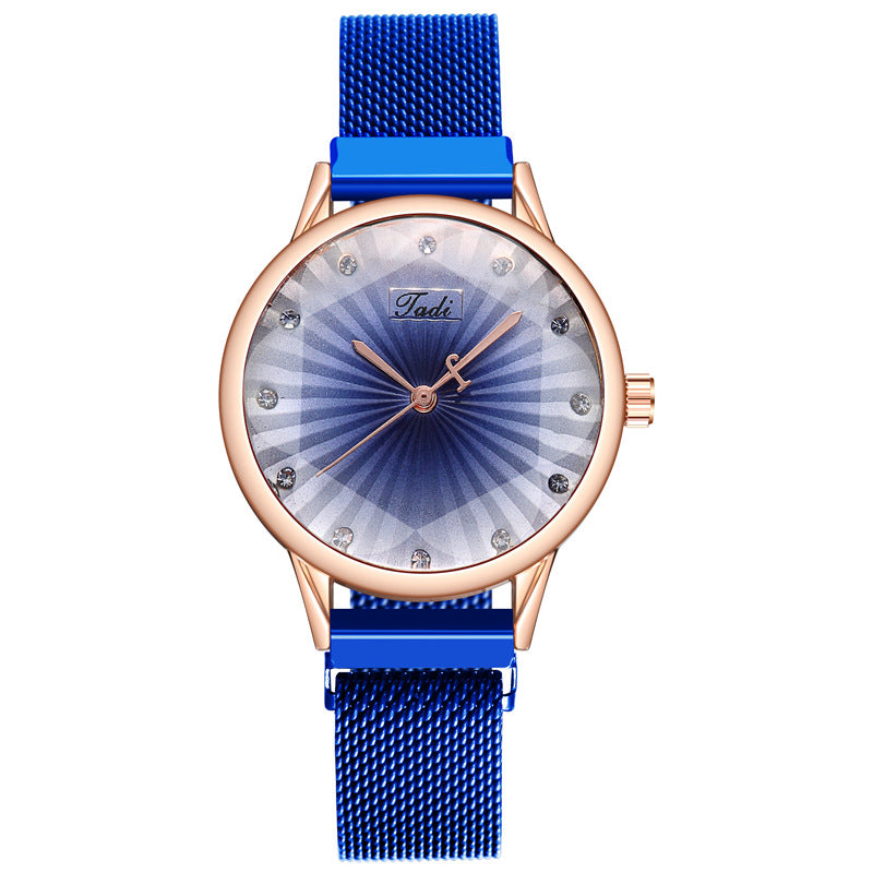 Women's Striped Diamond Mesh Quartz Watch - Fashioinista