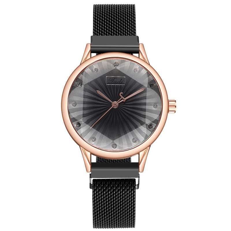 Women's Striped Diamond Mesh Quartz Watch - Fashioinista