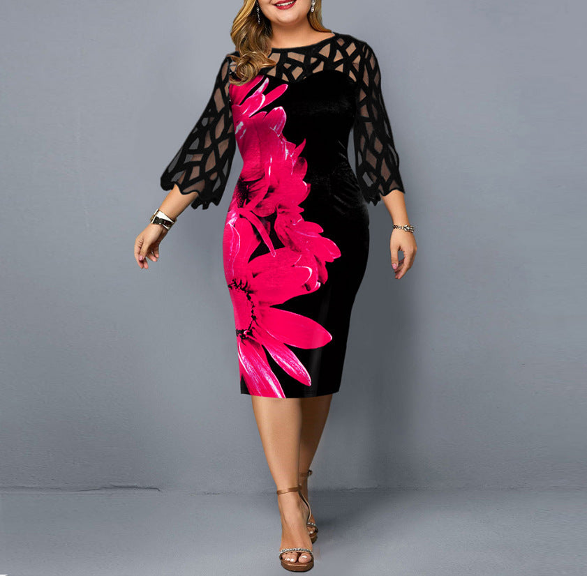 Lace Stitching Plus Size Women Dress - Fashioinista