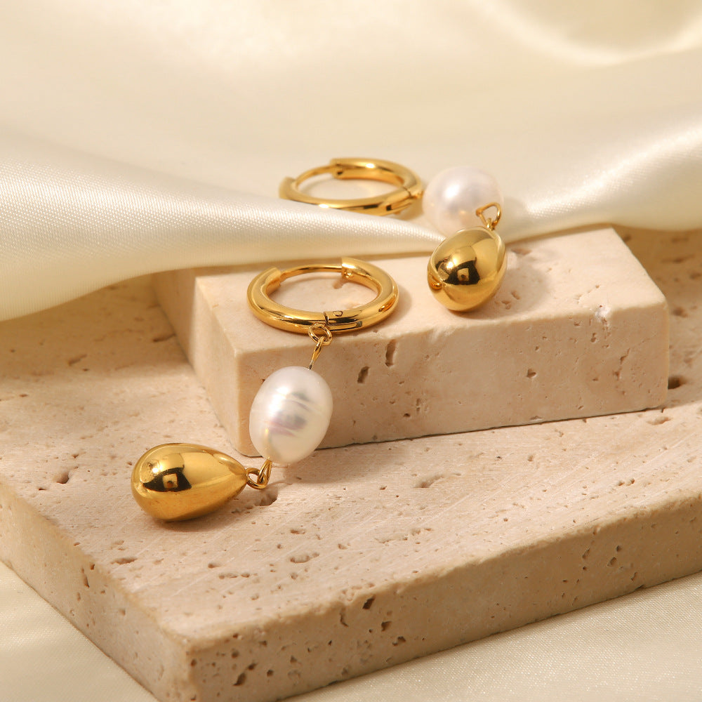 Design Sense Ins Blogger Natural Pearl Plated 18K Gold Earrings Simple Temperament Does Not Fade - Fashioinista