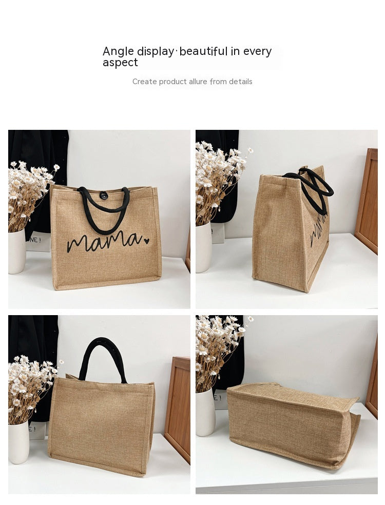 Fashion Linen Women's Bag Large Capacity Casual Shoulder Bag Korean Style Fashionable All-matching Letter Pack - Fashioinista