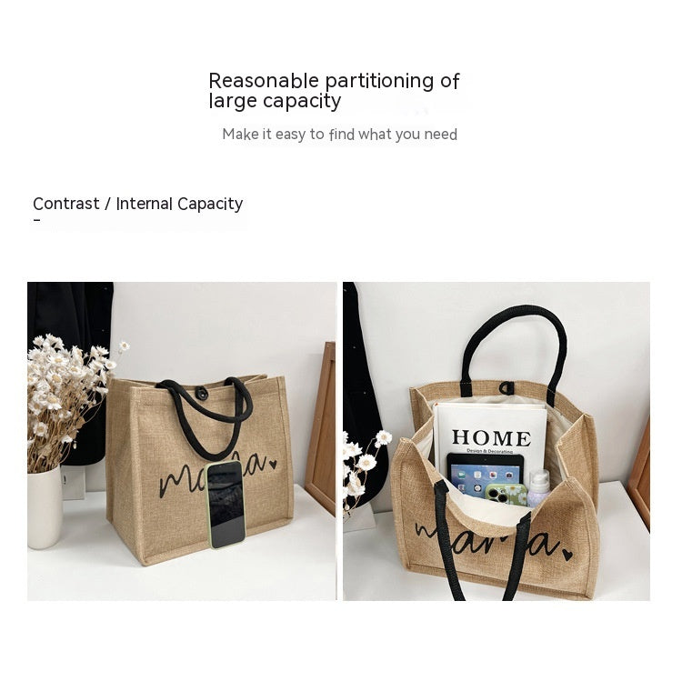 Fashion Linen Women's Bag Large Capacity Casual Shoulder Bag Korean Style Fashionable All-matching Letter Pack - Fashioinista