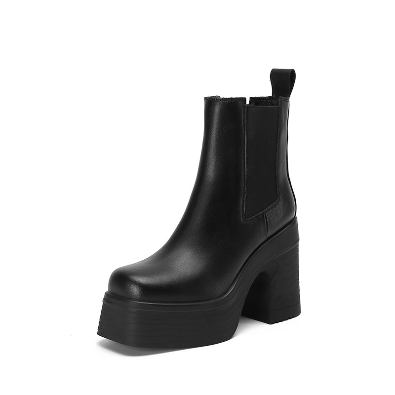 Women's Square Toe Chunky Heel Platform Ankle Boots - Fashioinista