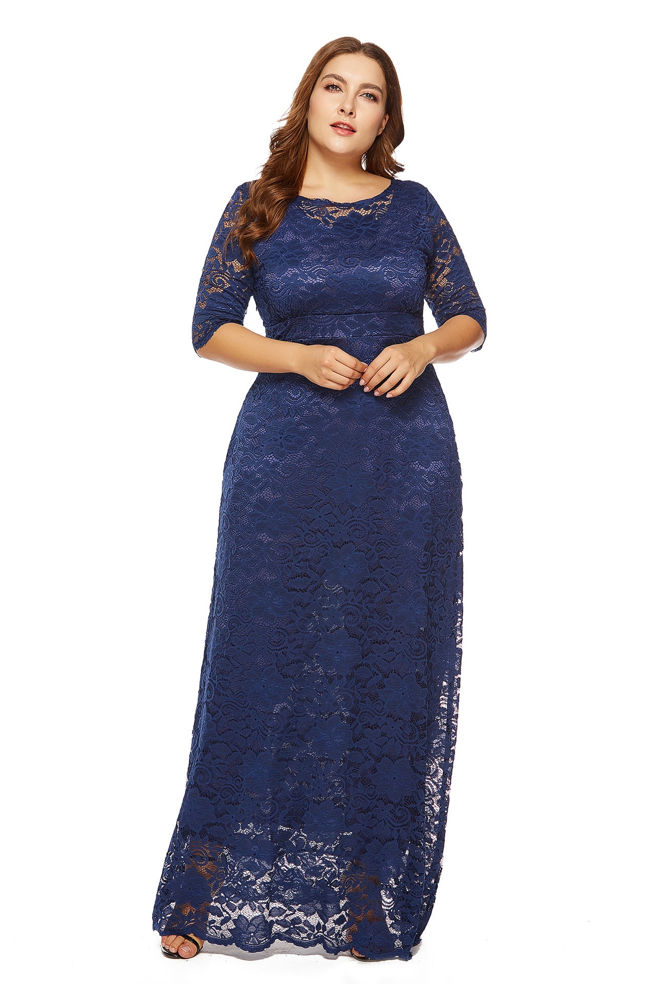 Plus Size Women New Hollow Lace Pocket Dress - Fashioinista