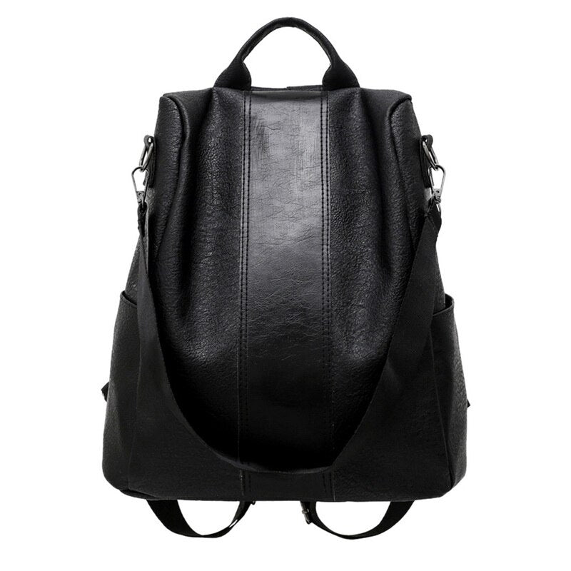 PU Leather Zipper Lady Schoolbag Anti Theft Backpacks Waterproof Shoulder Bag - Fashioinista