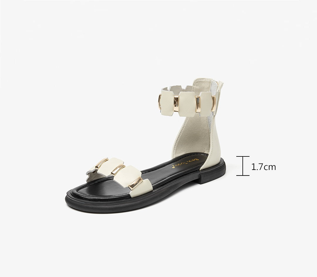 One Word Strap Sandal Leather Niche Soft Sole Fairy Shoes - Fashioinista