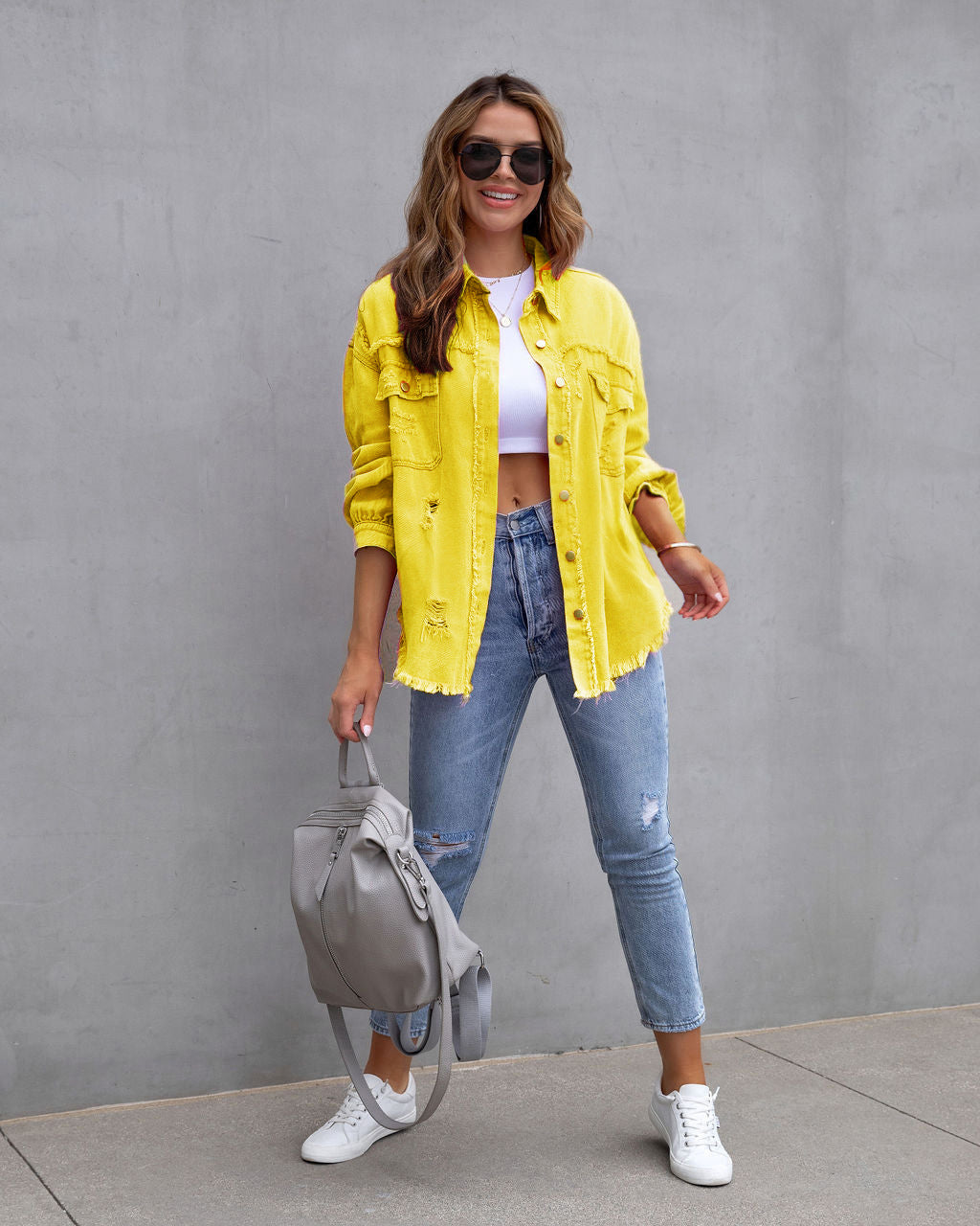 Fashion Ripped Shirt Jacket Female Autumn And Spring Casual Tops Womens Clothing - Fashioinista