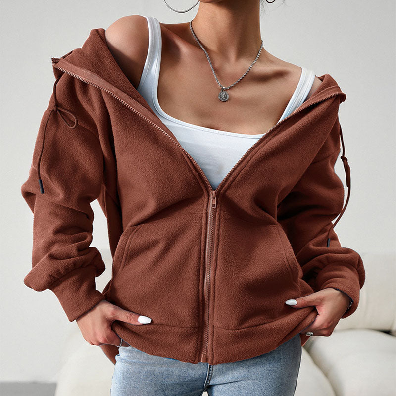 Casual Fashion Hooded Cardigan Jacket With Pockets Winter And Autumn Loose Sports Coat Women Solid Outwear Clothing - Fashioinista