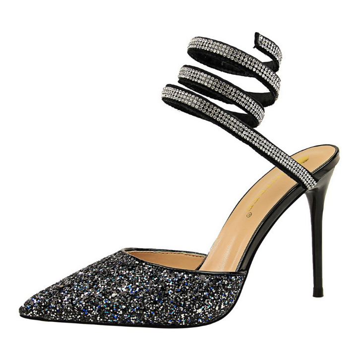 Sexy nightclub women's shoes with high-heeled shallow mouth pointed shiny sequined sandals - Fashioinista