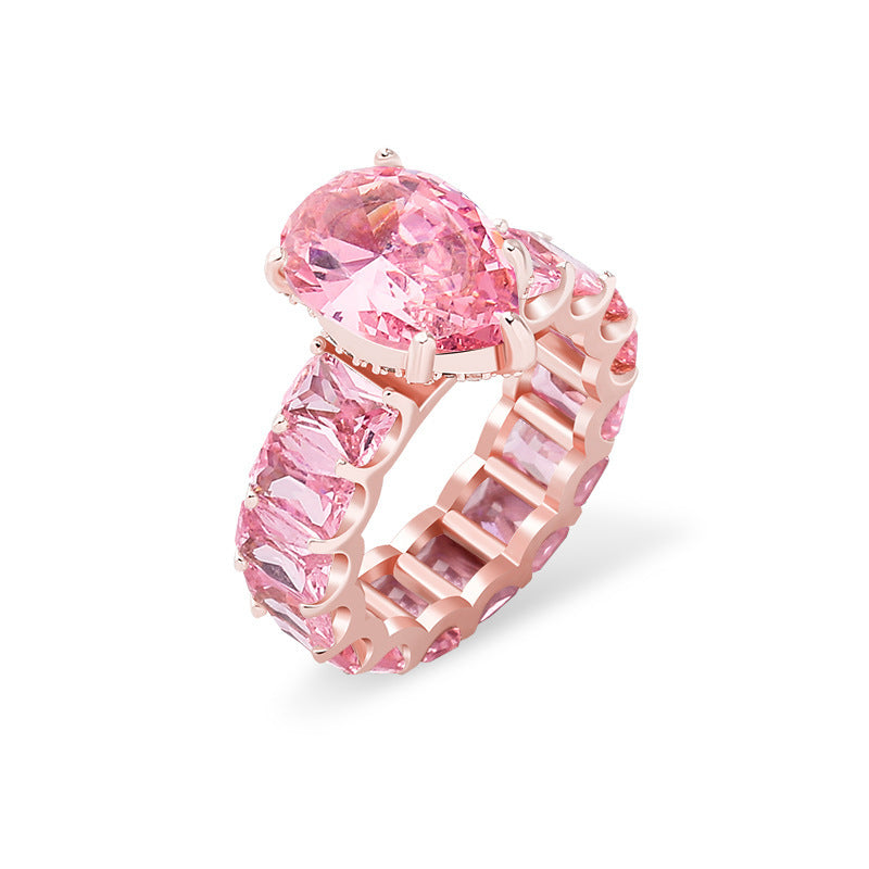 Luxury Fashion Iced Out Bling Water Drop Pinky Baguette Finger Rings For Girls Women Charm Engagement Jewelry Gifts