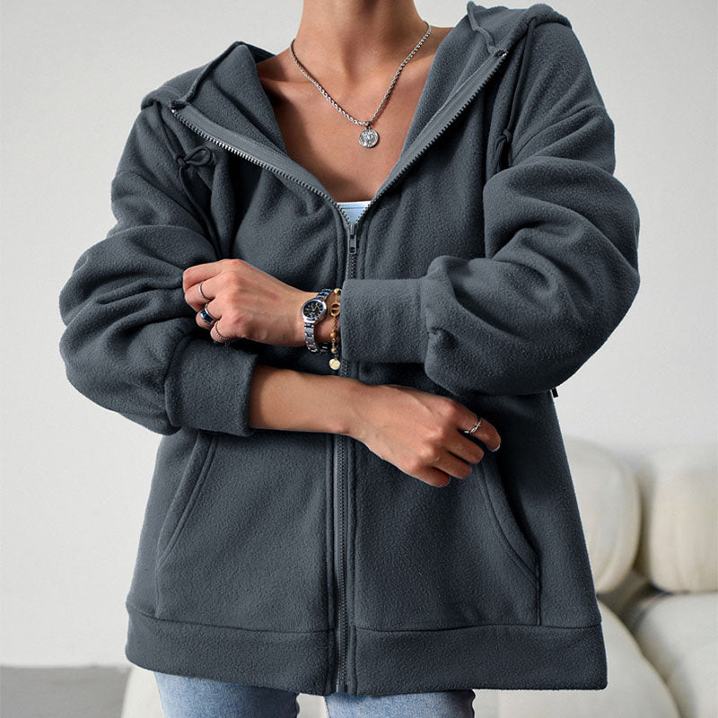 Casual Fashion Hooded Cardigan Jacket With Pockets Winter And Autumn Loose Sports Coat Women Solid Outwear Clothing - Fashioinista