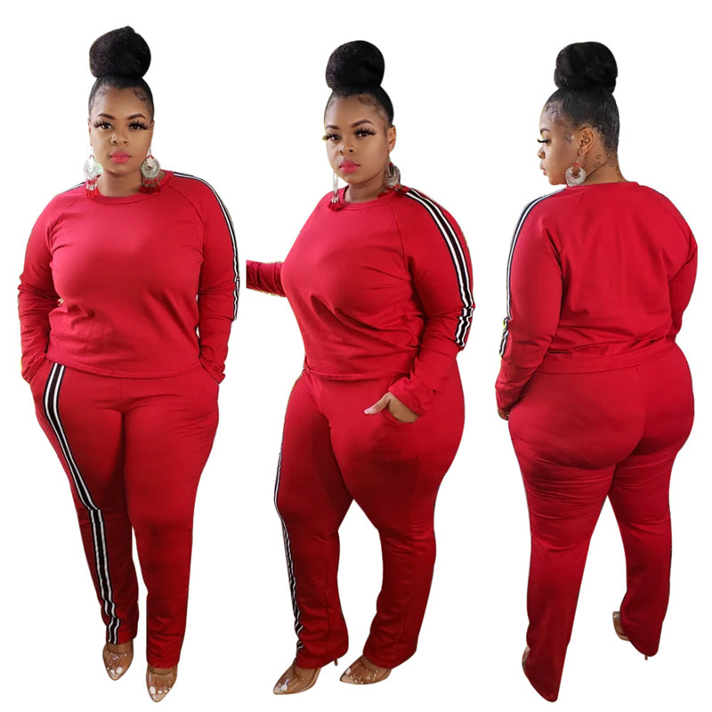 Plus Size Women Side Stripe Two Piece Set - Fashioinista