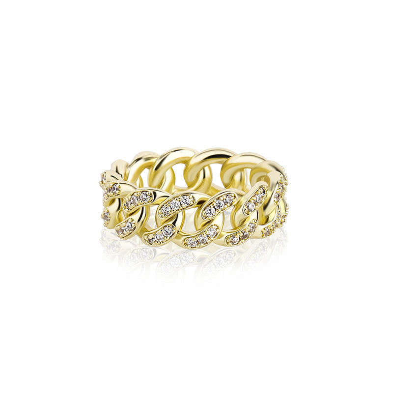 Cuban Chain Ring Inset Zircon Plating Hip Hop Rings For Men And Women