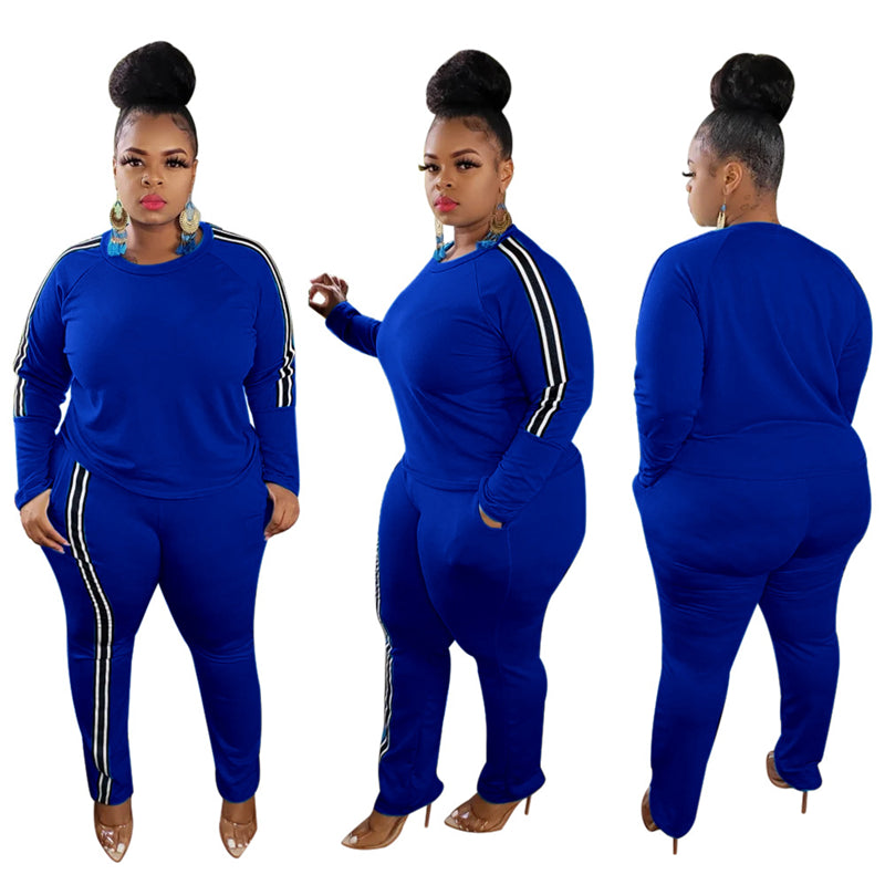 Plus Size Women Side Stripe Two Piece Set - Fashioinista