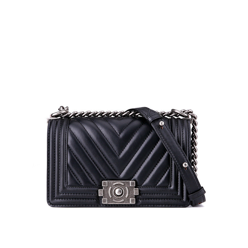Leather one-shoulder diagonal colorful chain bag - Fashioinista