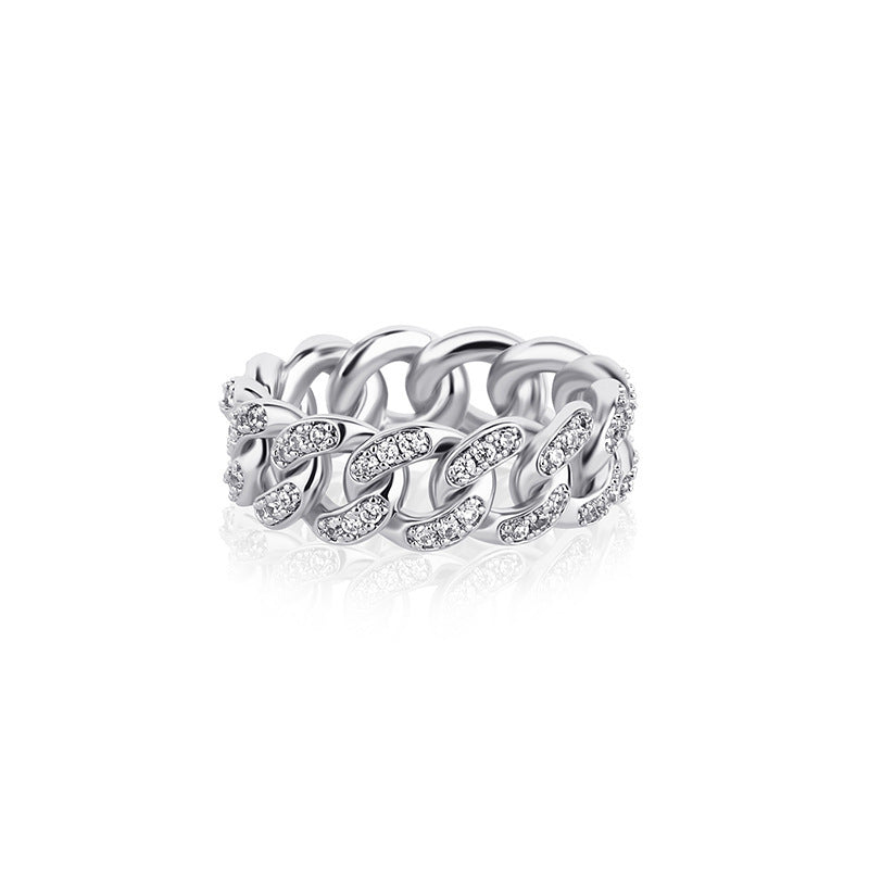 Cuban Chain Ring Inset Zircon Plating Hip Hop Rings For Men And Women
