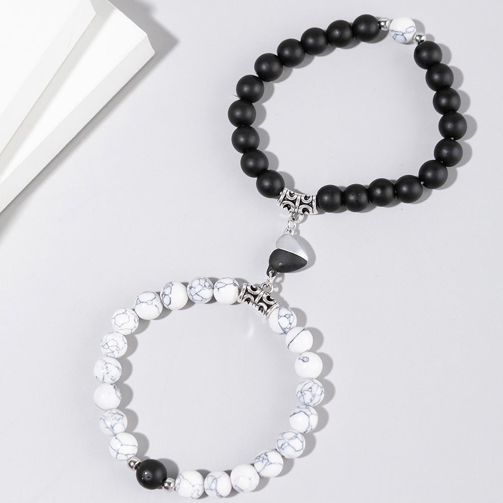 Black And White Love Magnet Suction Couple Bracelet Pair