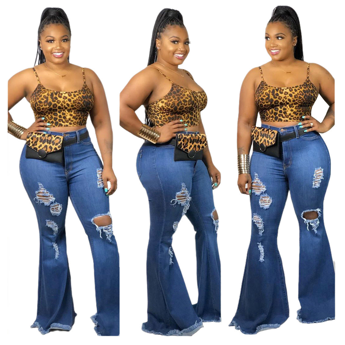 Fashion Knee Ripped Slim Denim Stretch Jeans - Fashioinista