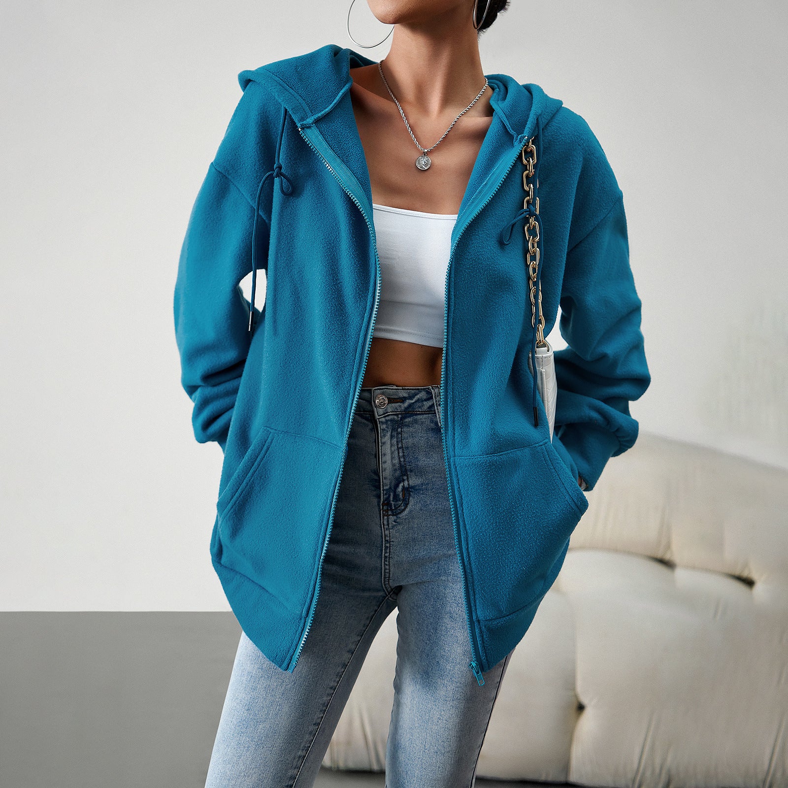 Casual Fashion Hooded Cardigan Jacket With Pockets Winter And Autumn Loose Sports Coat Women Solid Outwear Clothing - Fashioinista