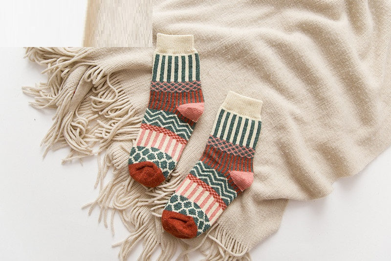 Autumn And Winter Double Needle Thickened Warm Ladies Rabbit Wool Socks