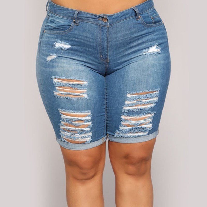 Summer Fat Women Jeans Plus Size Ripped Ladies Pants - Fashioinista