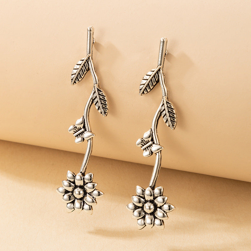 Leaves Silver Long Earrings Earrings Women
