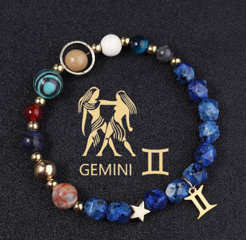 Twelve Constellations Bracelets Natural Stone Cut Surface Hemp Stone Eight Planets