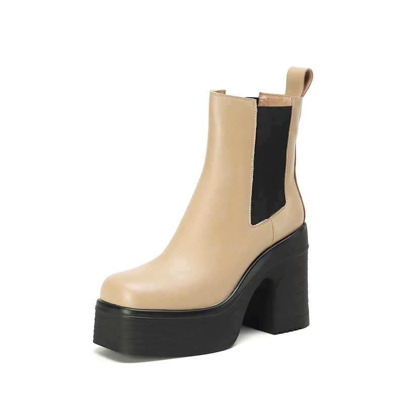 Women's Square Toe Chunky Heel Platform Ankle Boots - Fashioinista