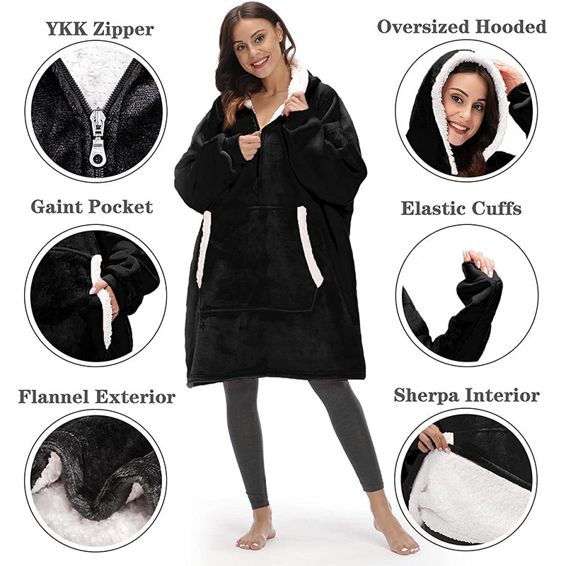 Wearable Zippered Hooded Slacker Blanket In Autumn And Winter - Fashioinista