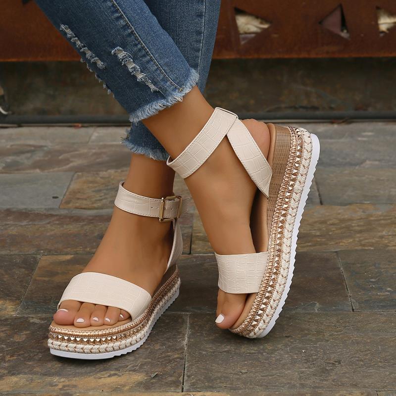 Summer Sandals Buckle Strap Hemp Wedges Platform Peep Toe Shoes Women - Fashioinista