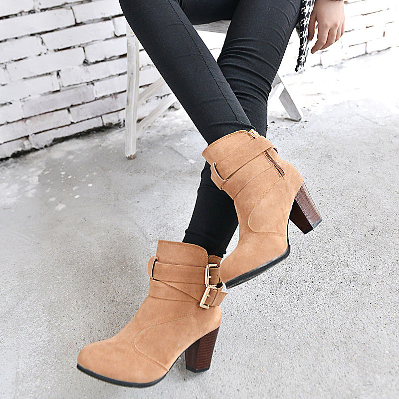 Winter Autumn Leather Casual Women High Heels Pumps Warm Ankle Boots - Fashioinista