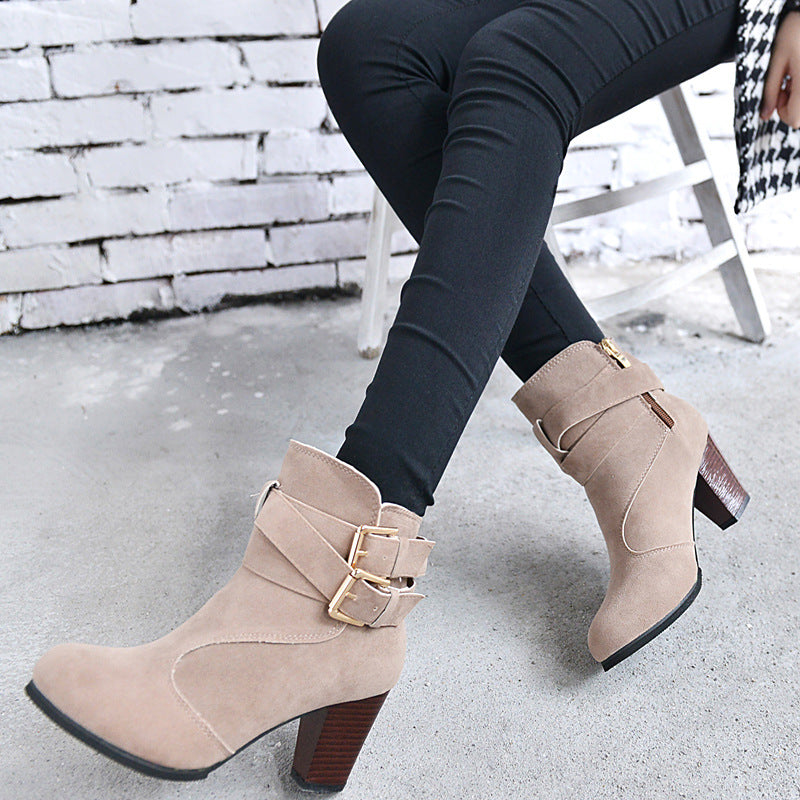 Winter Autumn Leather Casual Women High Heels Pumps Warm Ankle Boots - Fashioinista