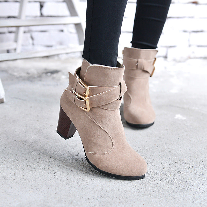 Winter Autumn Leather Casual Women High Heels Pumps Warm Ankle Boots - Fashioinista