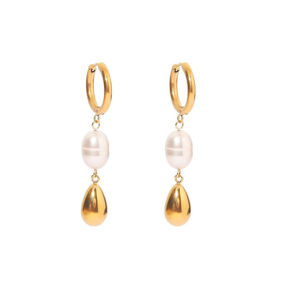 Design Sense Ins Blogger Natural Pearl Plated 18K Gold Earrings Simple Temperament Does Not Fade - Fashioinista