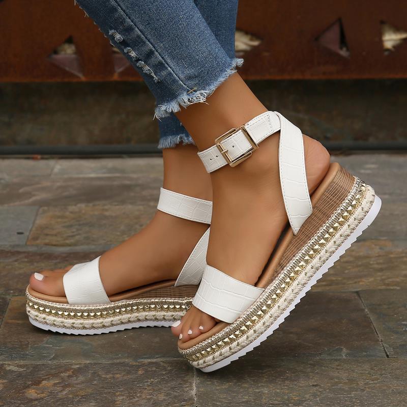 Summer Sandals Buckle Strap Hemp Wedges Platform Peep Toe Shoes Women - Fashioinista