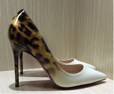 Shallow mouth pointed fine with color matching leopard sexy fashion high heels - Fashioinista