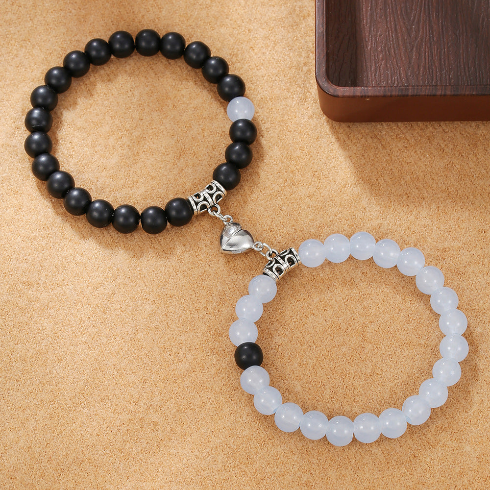 Black And White Love Magnet Suction Couple Bracelet Pair