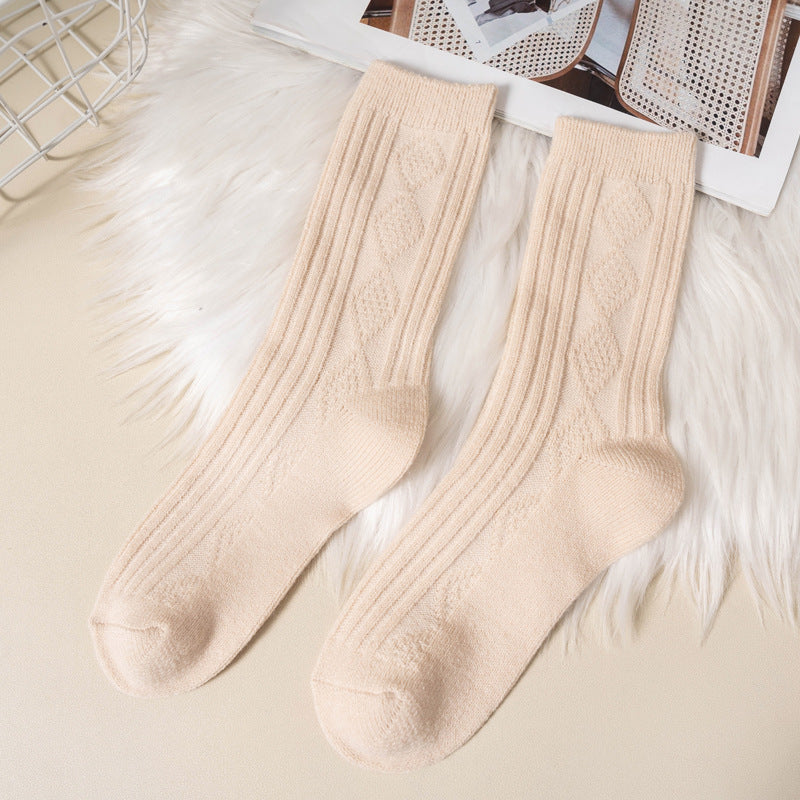Double Needle Wool Warm Mid-calf Socks